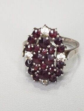 Austro-Hungarian bohemian garnet Cluster 900 sterling silver ring